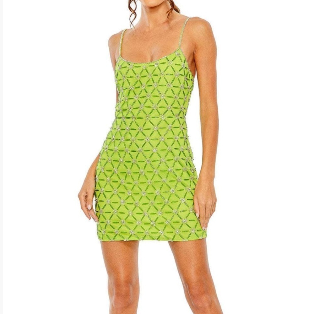 NWT Mac Duggal Geometric Beaded Cocktail Dress
